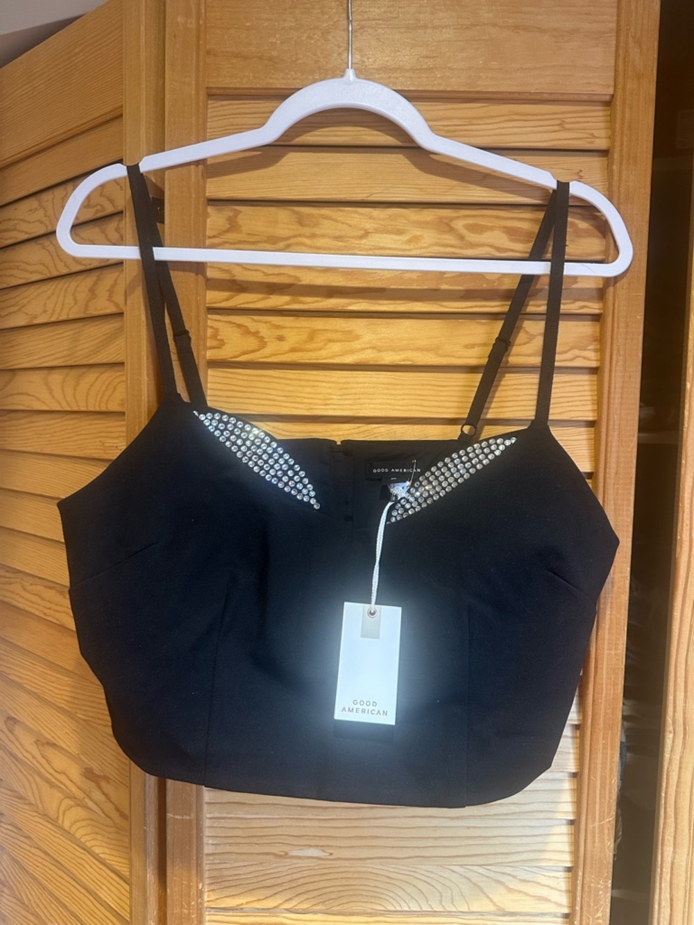 Good American Black Crystal-Trim Crop top